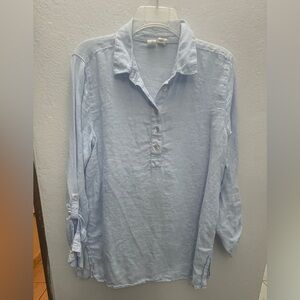 Joie Light Blue Linen Button-Placket Tunic